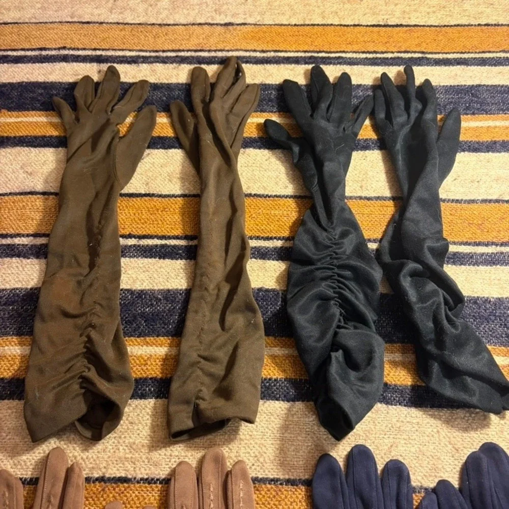 Vintage Formal Dress Gloves Lot 4 Pairs Opera Wrist Length Black‎ Navy Retro